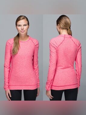 Lululemon Think Fast Heathered Pink Long Sleeve Performance Pullover